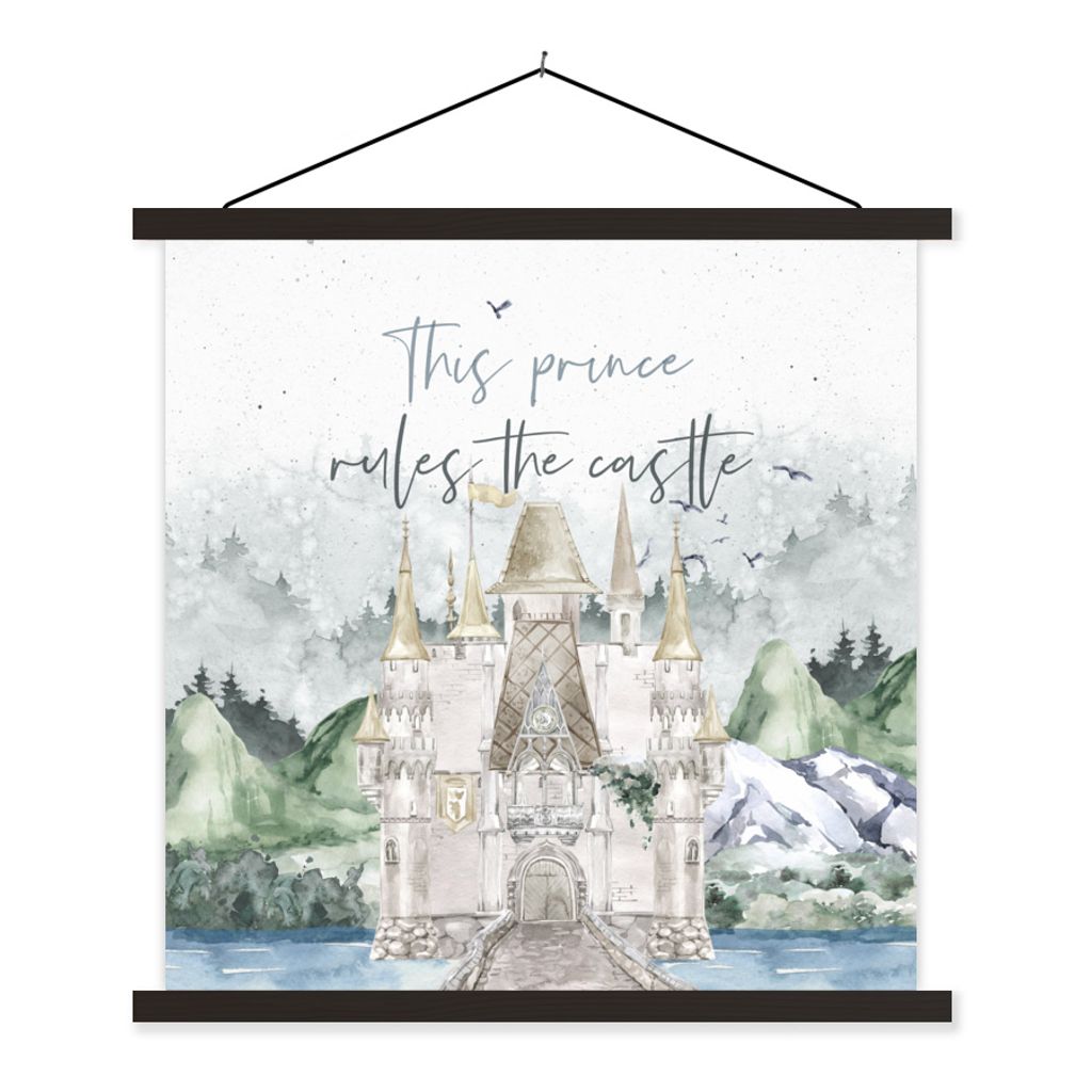 MuchoWow Textilposter Zitate - Dieser Prinz regiert das Schloss - Sprichwörter - Kinder - Baby 40x40 cm mit schwarzem Rahmen - Fotos