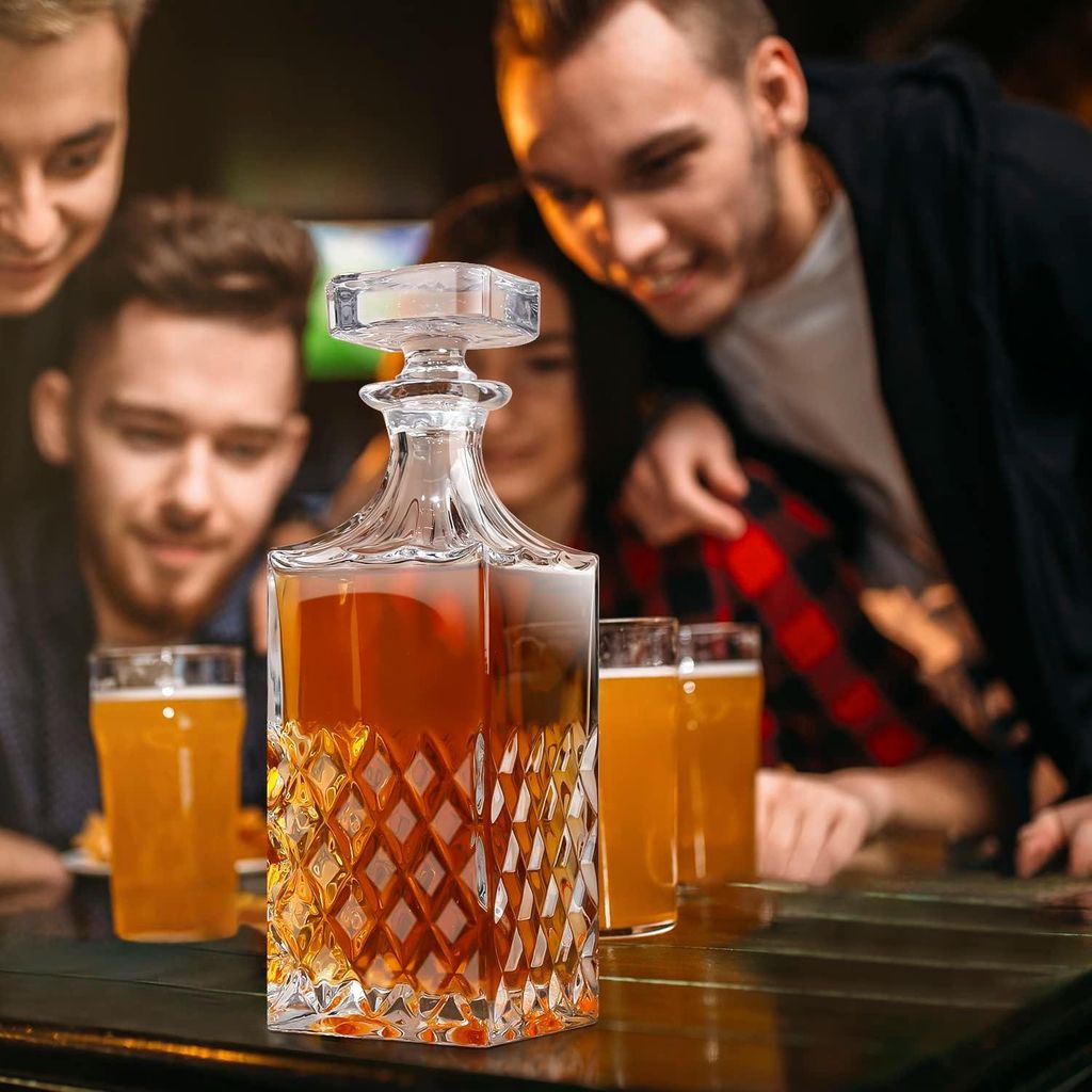 Whiskey Karaffe 849ml bleifreies Kristall mit Stopfen - Premium Bourbon Likör Karaffe für Männer