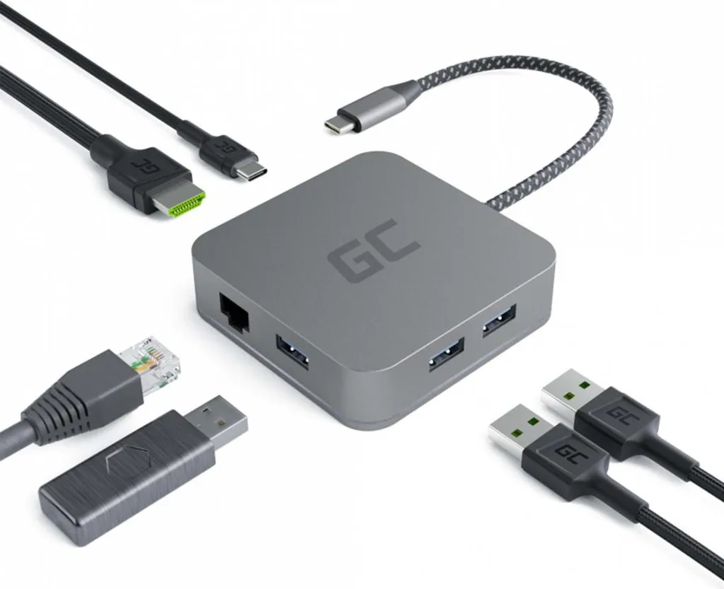 Plus de ports pour votre ordinateur : Station USB-C Green Cell Argent - 6