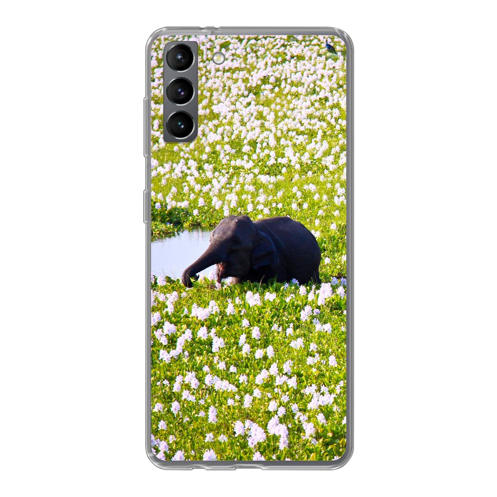 MuchoWow Handyhülle Schutzhülle Hülle für Samsung Galaxy S21 Plus Elefant - Wasser - Pflanzen - Grün - Natur - Tiere Silikon Softcase Handy ...