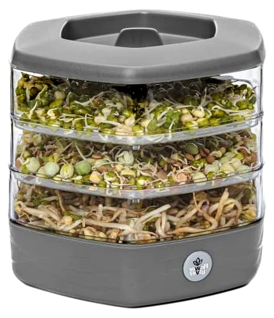Keimschale Set mit 3 Etagen ø17 cm - Sprossenbox Set für Sprossen, Kressesamen, Microgreens - Sprossenturm mit 3 Anzuchtschalen - Kressesieb aus ...