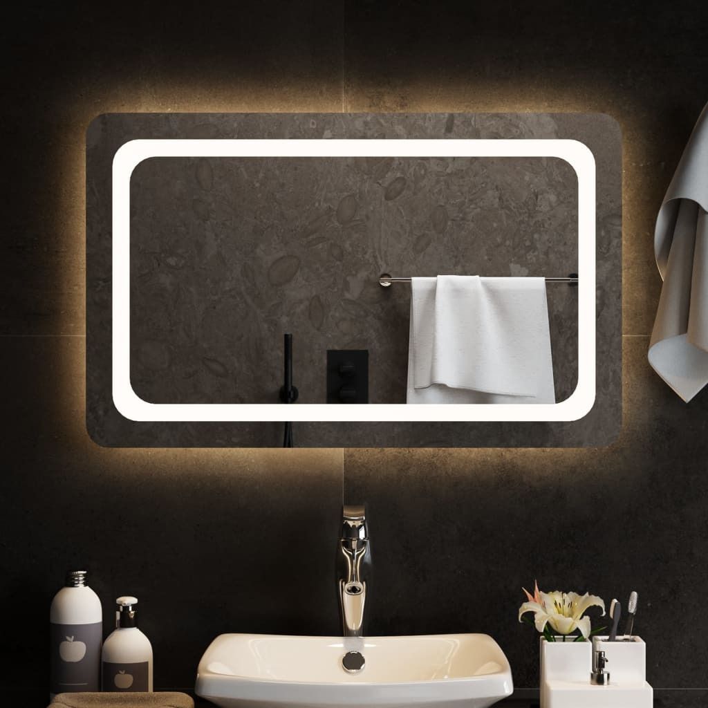 (Robust Möbel)LED-Badspiegel - modernes Design - Badezimmerspiegel - 80x50cm NEU970048 - Wandspiegel