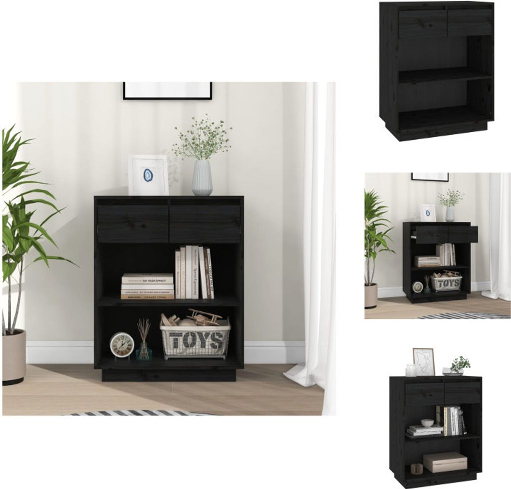 vidaXL Beistellschrank Schwarz 60x34x75 cm Massivholz Kiefer - Sideboards