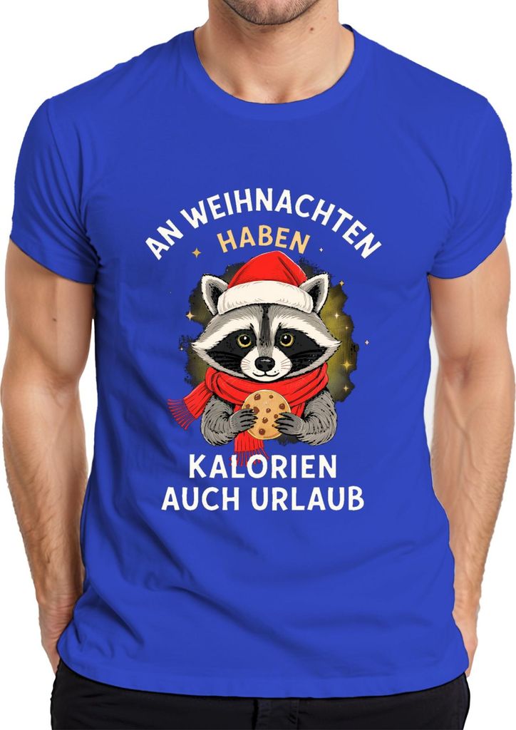 Weihnachten Kalorien haben Urlaub Waschbär Keks lustig Geschenk Herren T-Shirt, Blau, XXL