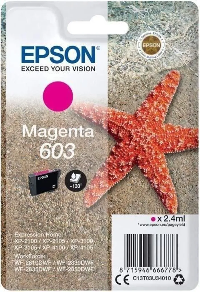 Cartuccia Epson 603 Magenta Originale C13T03U34010 Stella Marina
