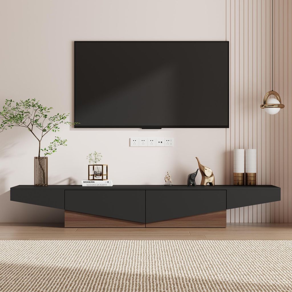 200cm Lowboard, TV-Schrank mit 2 Schubladen, TV-Lowboard, Produktbild 