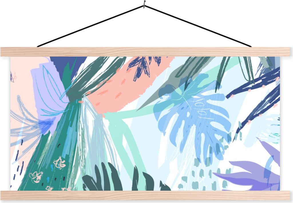 MuchoWow Textilposter Sommer - Farbe - Tropisch 120x60 cm mit holzfarbenen Rahmen - Klemmleiste