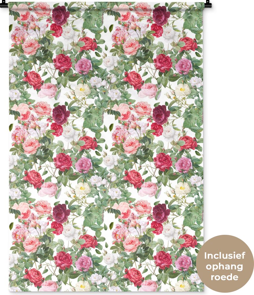 MuchoWow Wandteppich Wandbehang Rosen - Muster - Pastell 90x135 cm Tapisserie Dekoration Wandtuch - Baumwolle - Wandskulptur