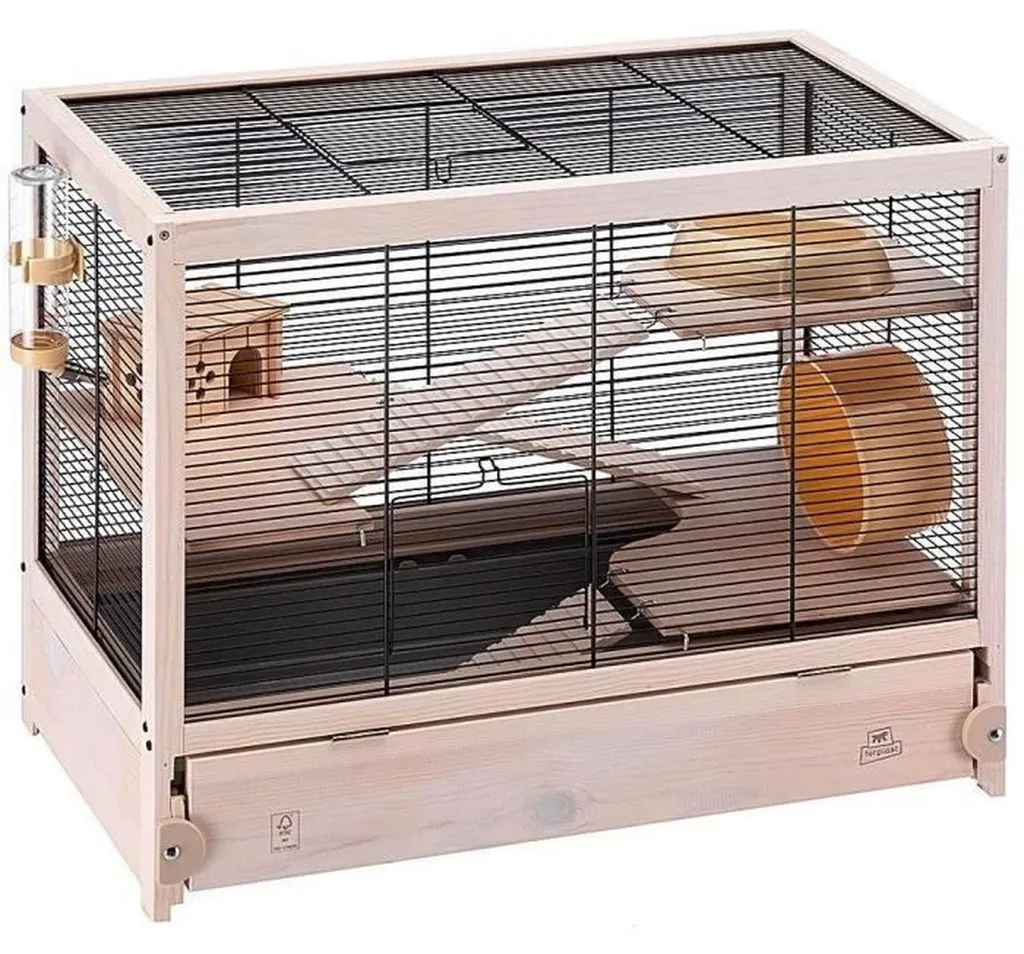 Grande cage bois Hamsterville Ferplast avec tiroir amovible pratique