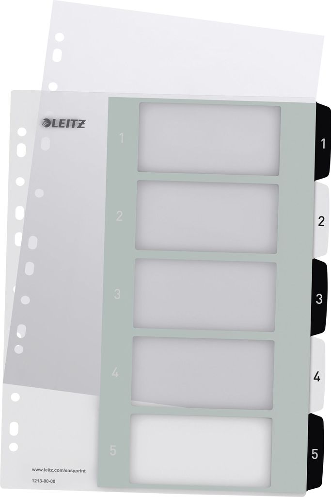 LEITZ Kunststoff-Register WOW Zahlen A4 Überbreite 1-5 PP Produktbild 