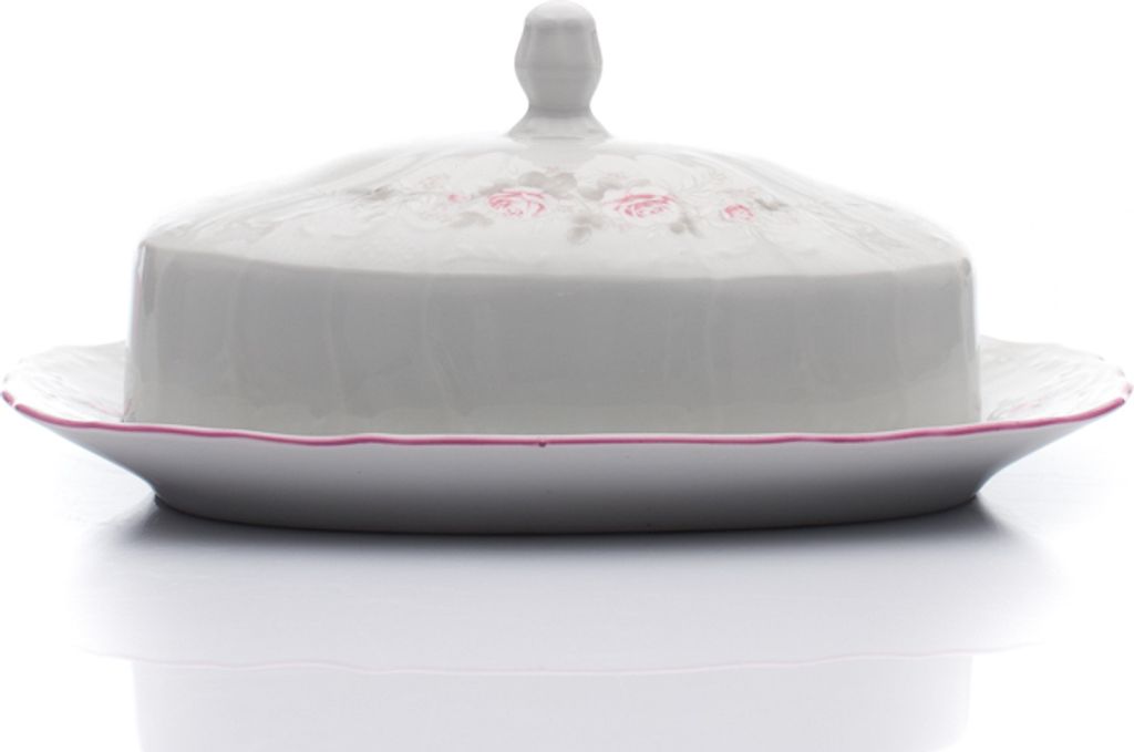 Thun 1794 Butterfass, tschechisches Porzellan, Bernadotte, 250 g, rosa, rosa Streifen, Thun