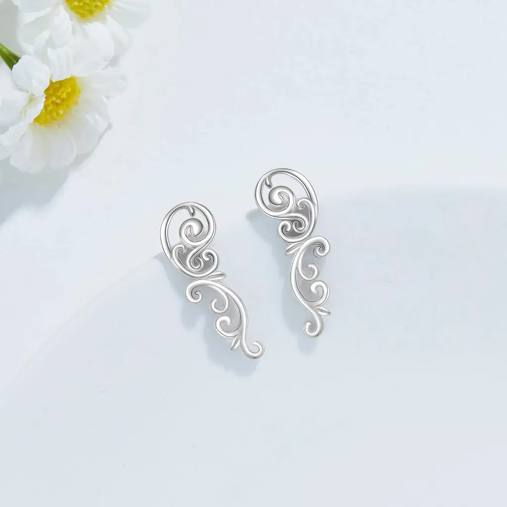 Boucles d'oreilles feuilles en argent sterling style rétro chic