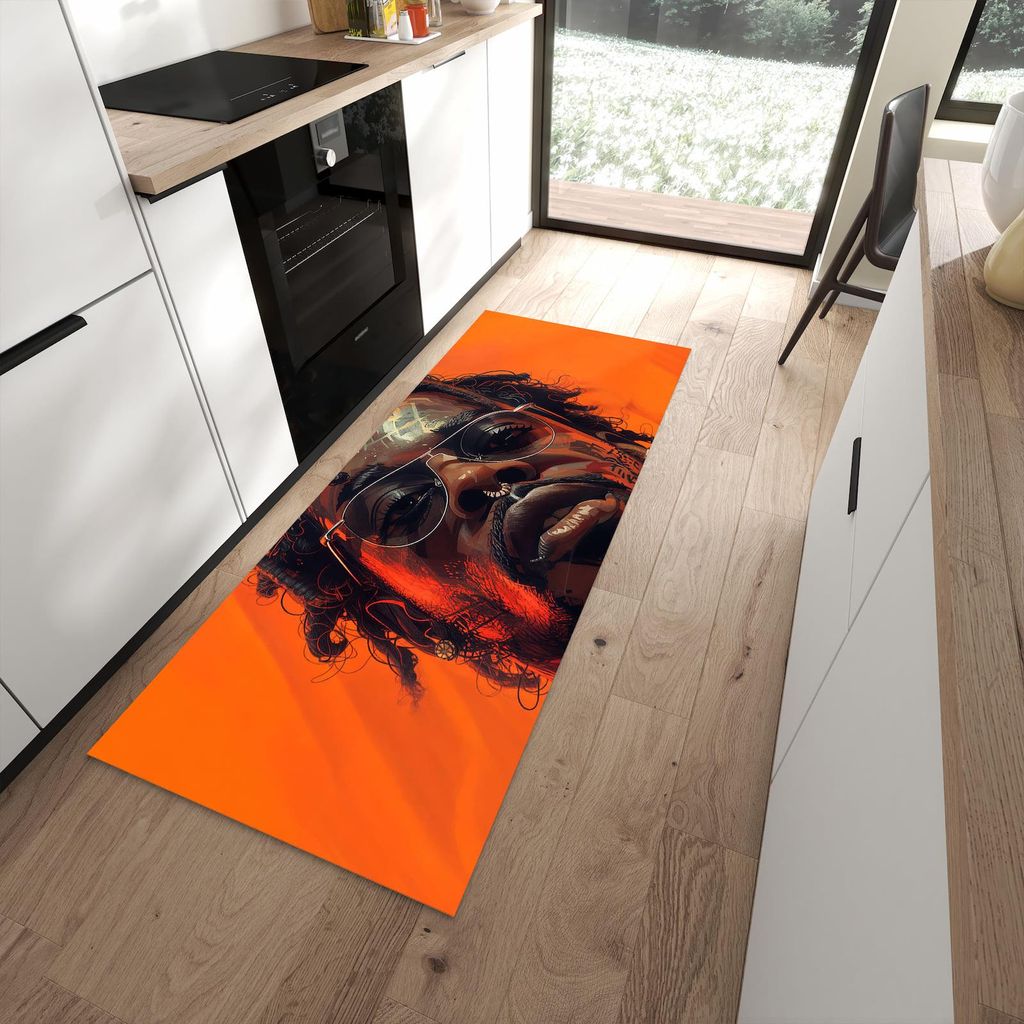 Küchenteppich 80x200cm rutschfest & abwischbar PVC Läufer - Stilvolle Brillengesicht