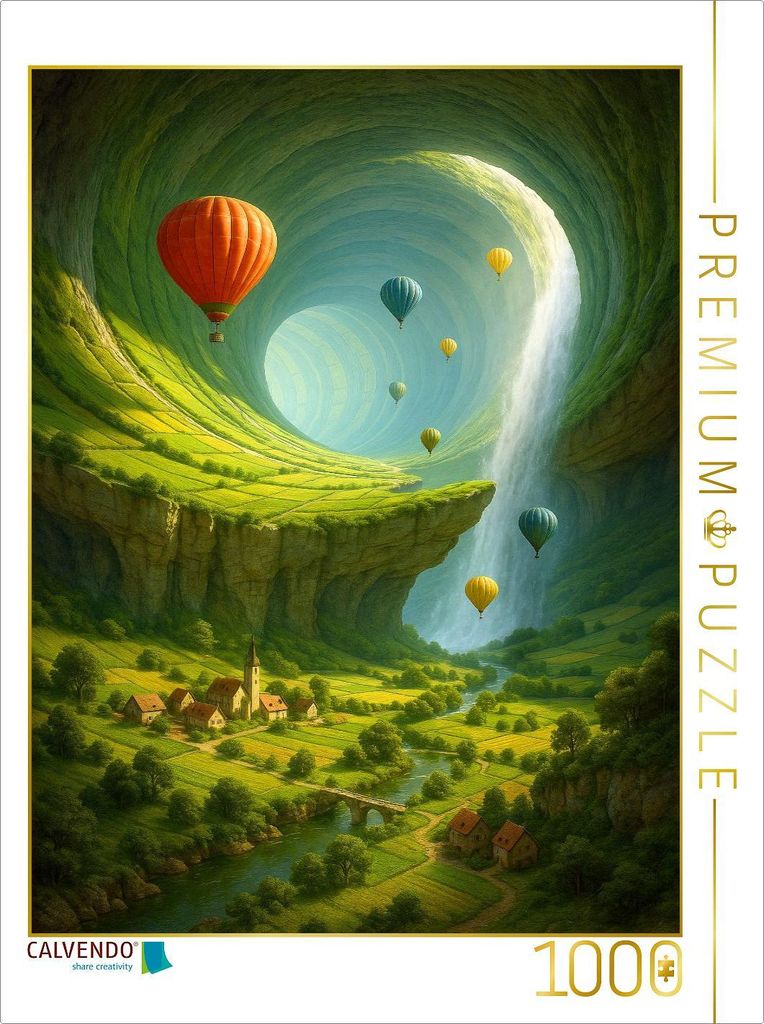 CALVENDO Puzzle Die fruchtbare Höhle - Heißluftballons in Fantasy Landschaft | 1000 Teile Lege-Größe 64x48cm Foto-Puzzle für glückliche Stunden