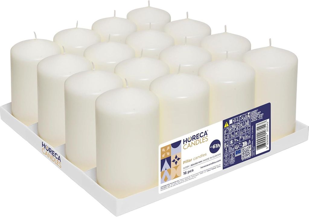 Sviečky HORECA CANDLES 16 ks - 60 h horenia, 8 × 15 cm, bez Obrázok produktu 