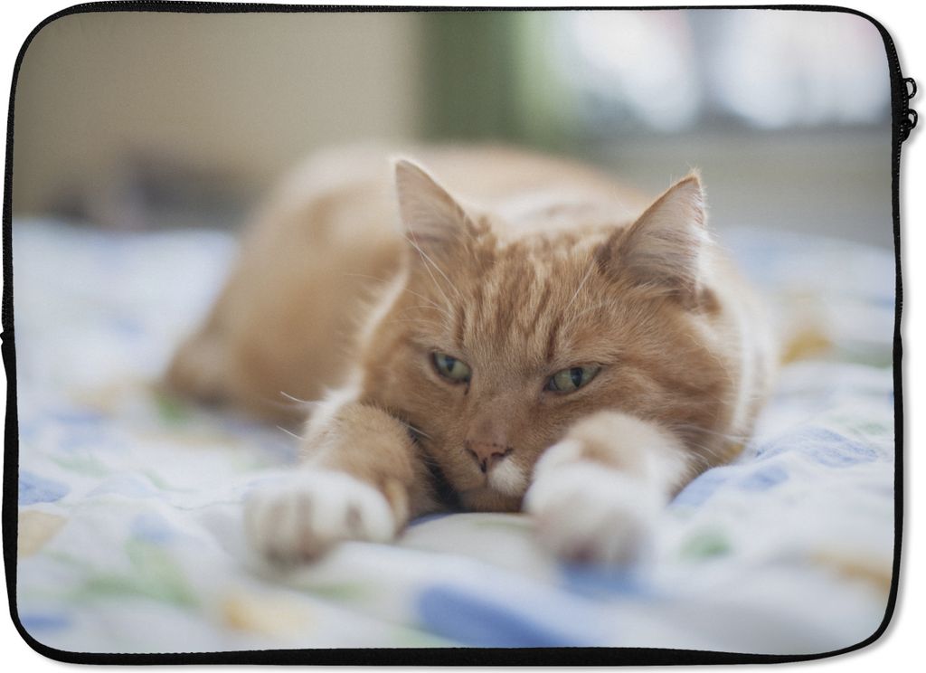MuchoWow Laptop Hülle 13 Zoll Katze - Bett - Tagesdecke - Mädchen - Kinder - Kinder - Kind Laptoptasche - Laptophülle - Sleeve - Rundumschutz