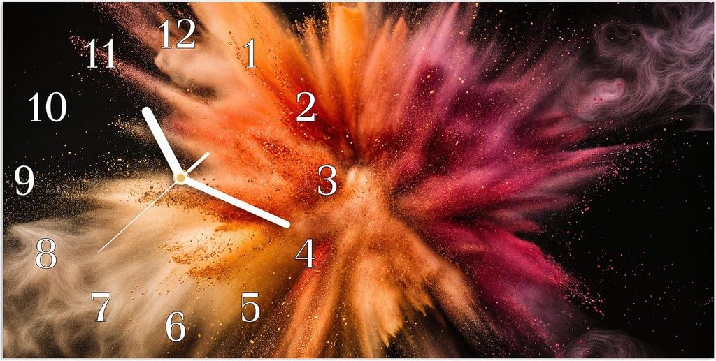 Wanduhr aus Glas mit Motiv Farbenexplosion- 60 x 30 cm - inkl. Aufhängesystem