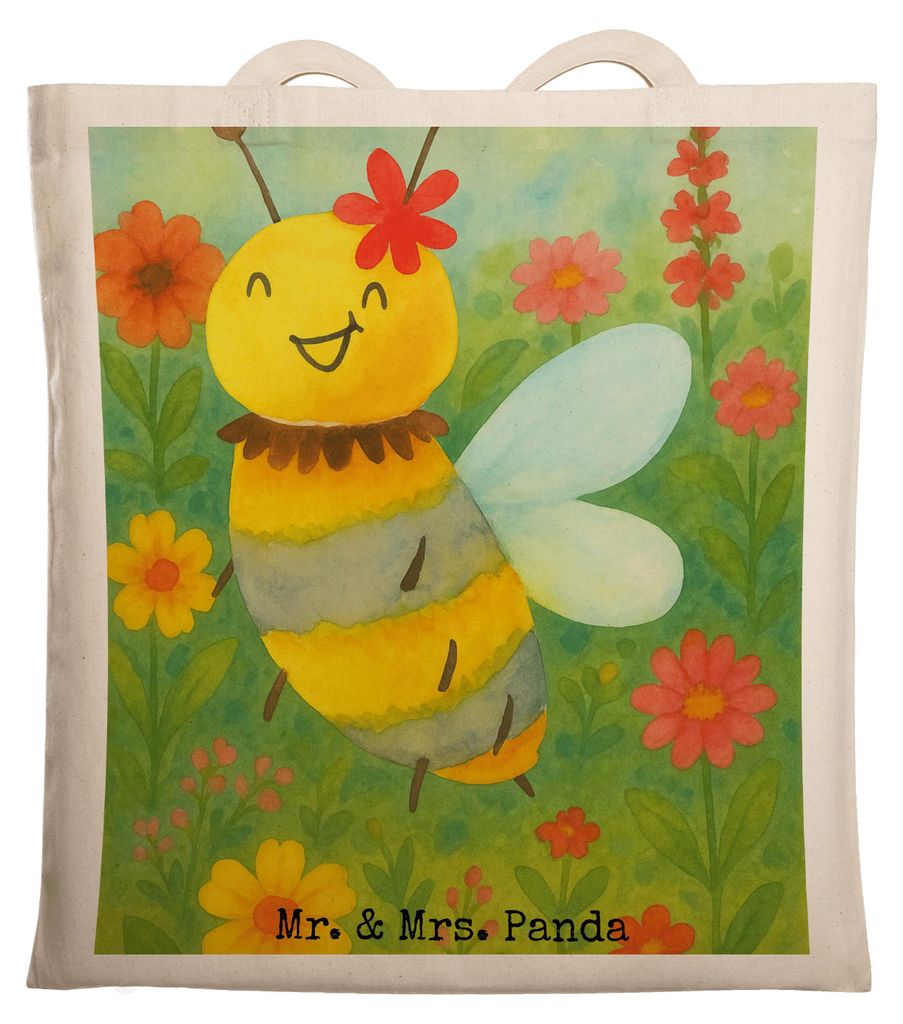 Mr. & Mrs. Panda Tote Bag Biene Blume Design - Weiß - Geschenk, tragetasche baumwolle, Büchertasche, Einkaufstasche, Tasche, Uni