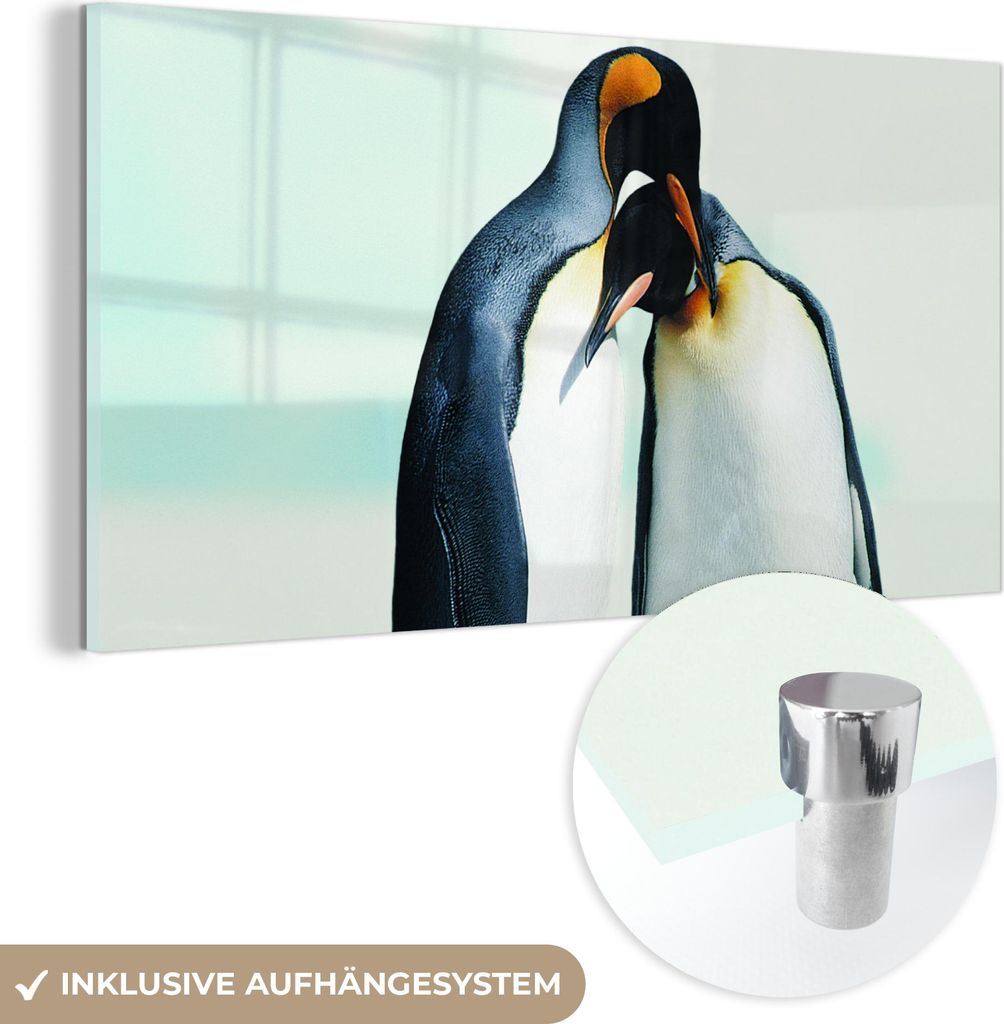 MuchoWow Glasbilder - Bilder auf Wandbild - Foto auf Glas Pinguine - Schnee - Familie 40x20 cm Wanddekoration aus Glas - Acrylglasbild - Acrylbilde...