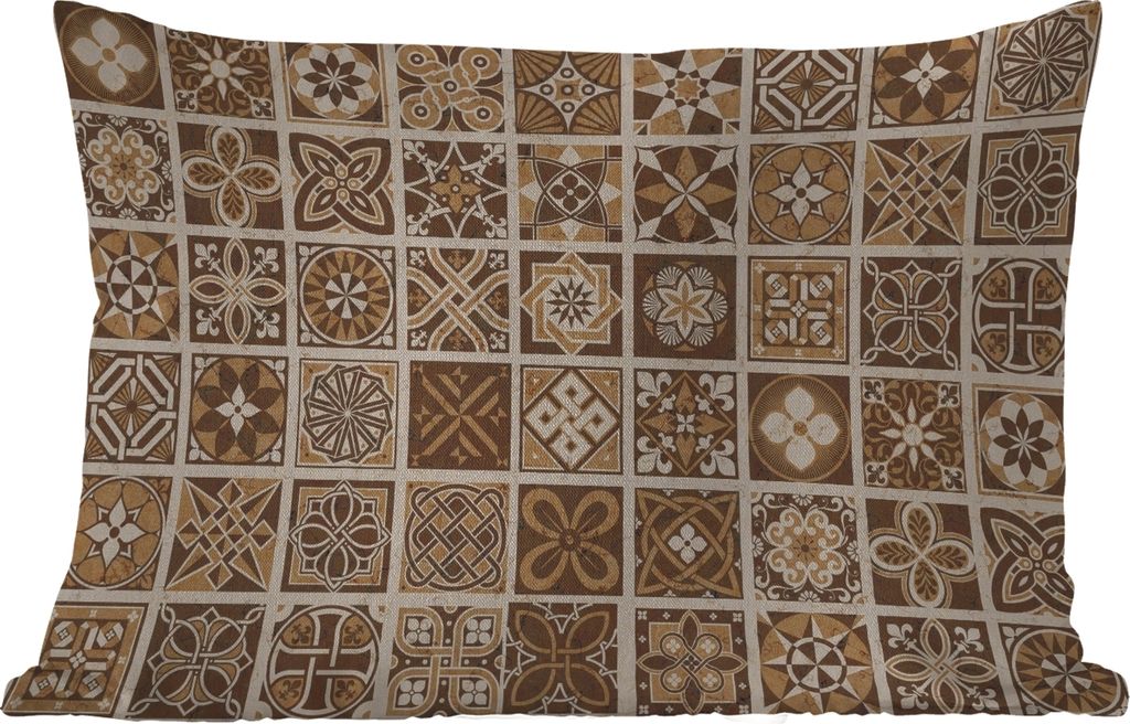 MuchoWow Outdoor Kissen - Design - Blumen - Braun - Natur - Vintage - 50x30 cm - Wetterfest - Lounge Kissen - Sofa kissen - Wohnzimmer Dekoration