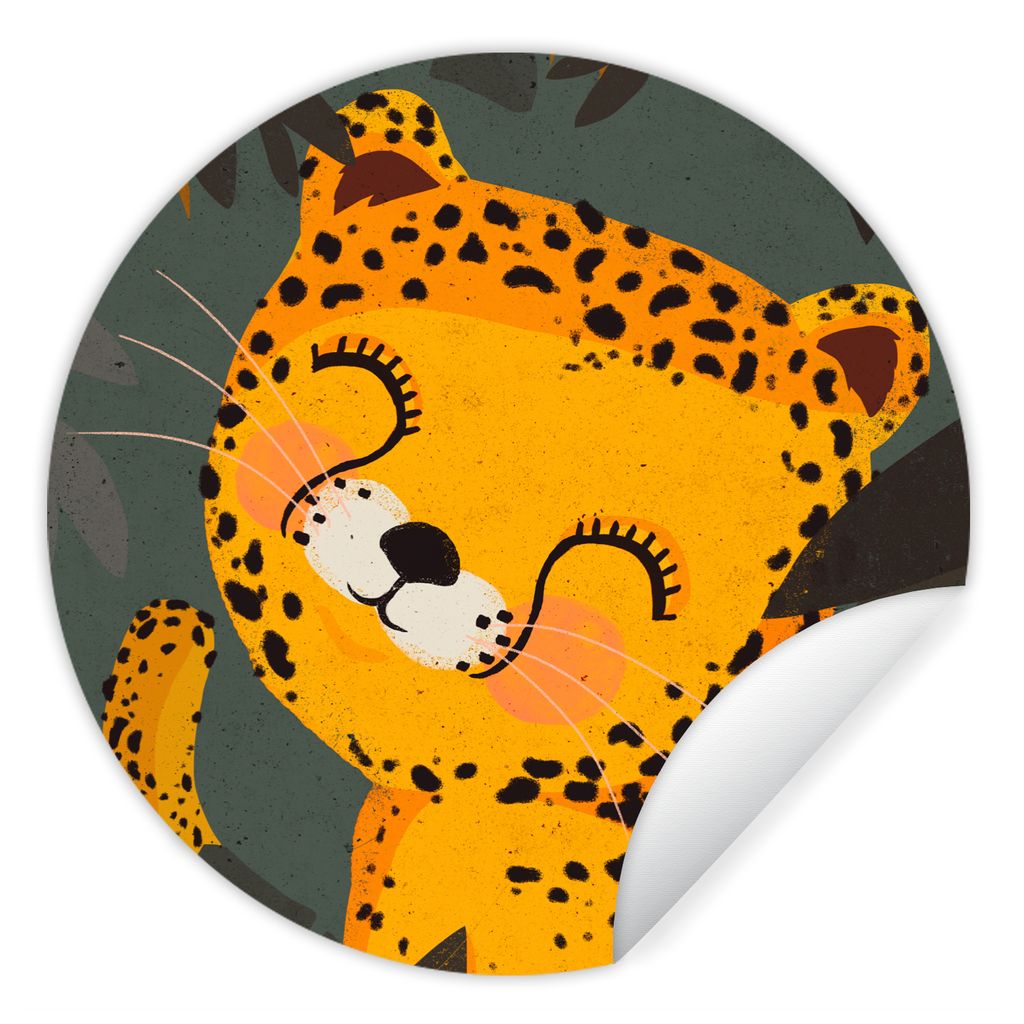 MuchoWow Runde Wandtattoo - Wandsticker Tapete Aufkleber Gepard - Tiere - Dschungel - Kinder Ø 80 cm Selbstklebend und Repositionierbar - Wandau...