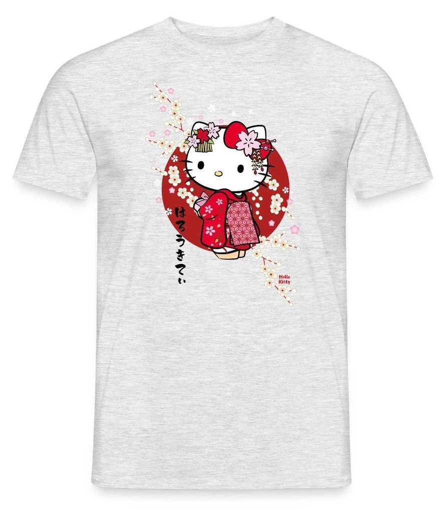 Spreadshirt Hello Kitty Japan Kimono Kirschblüten Männer T-Shirt, L, Grau meliert