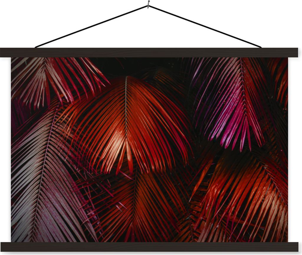 MuchoWow Textilposter Palmenblatt - Dschungel - Rot 120x80 cm mit schwarzem Rahmen - Wanddeko