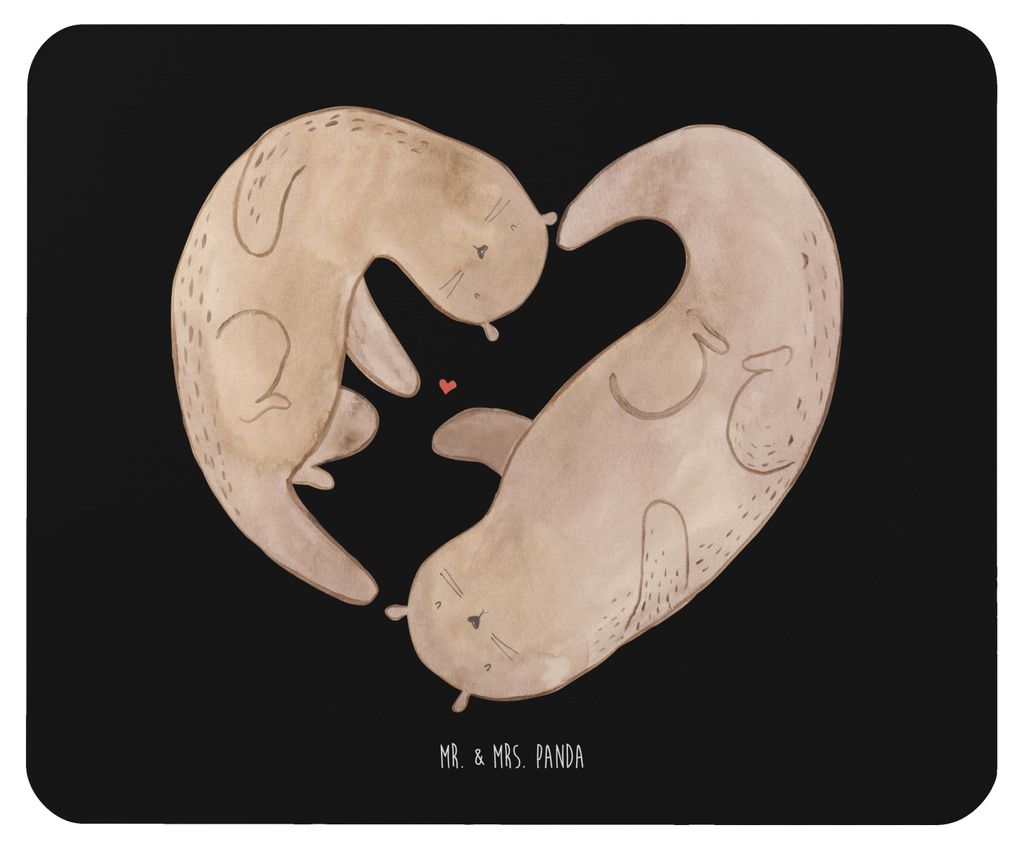 Mr. & Mrs. Panda Mauspad Otter Herz - Schwarz - Geschenk, Mousepad, laptop, pc, mausunterlage, Mouse Pad, Liebe