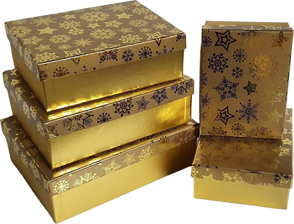 Bambelaa! Kartonage Weihnachts - Design Kisten Schachteln Geschenk Gold Groß 24,5x18,5x8 cm Klein 16,5x12,5x6 cm
