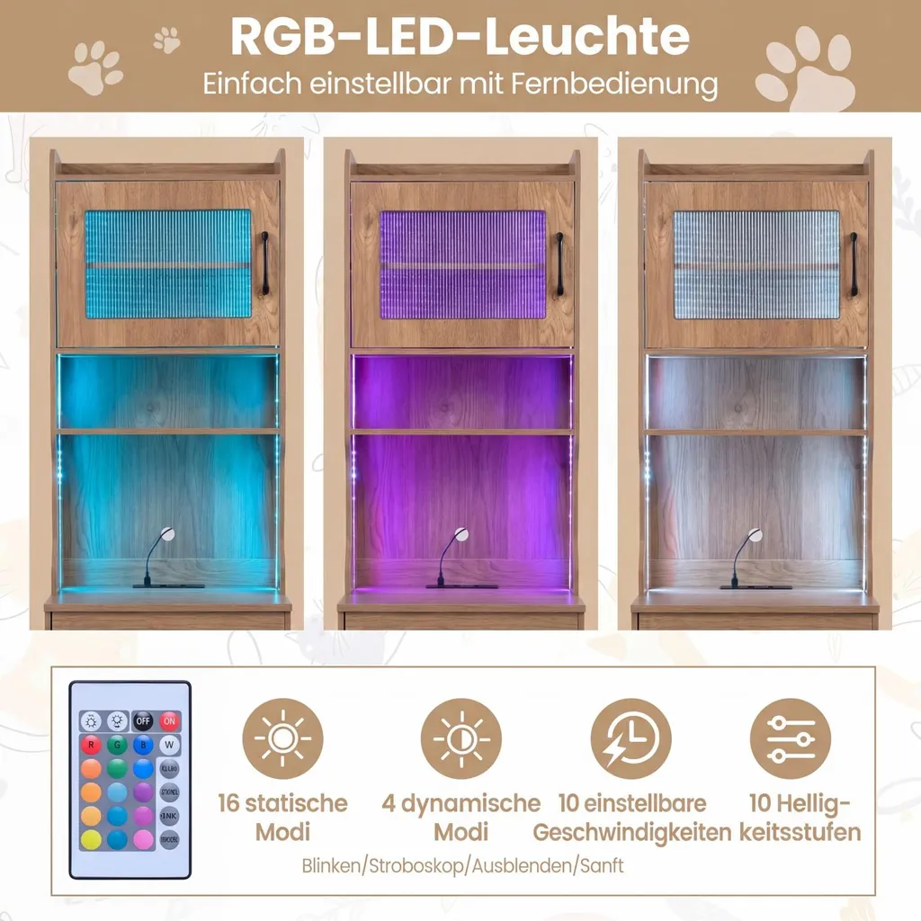 Armoire pour chat avec éclairage LED 16 modes et station de recharge - 4