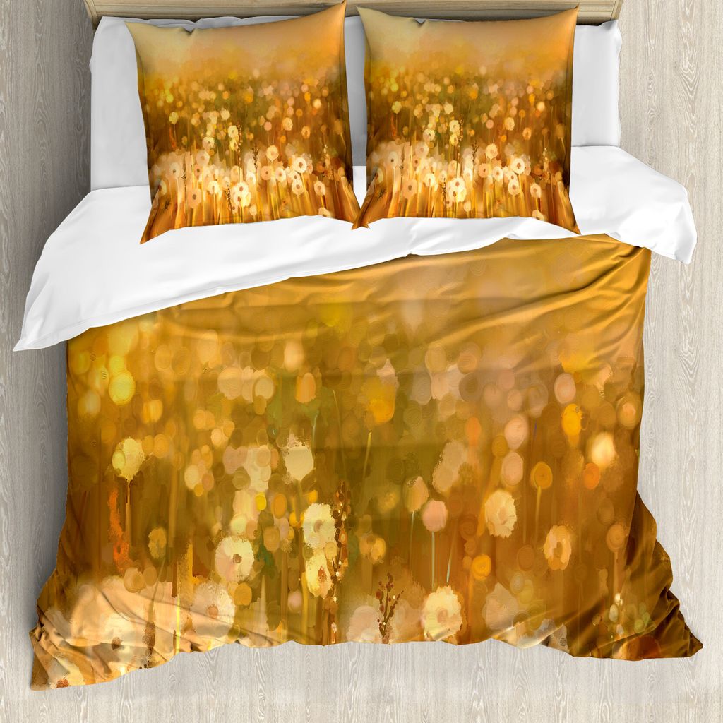 ABAKUHAUS Löwenzahn Bettbezug, Vintage Frühlings-Sonnenuntergang, Milbensicher Allergiker geeignet mit Kissenbezügen, 200 cm x 200 cm - 80 x 80 ...
