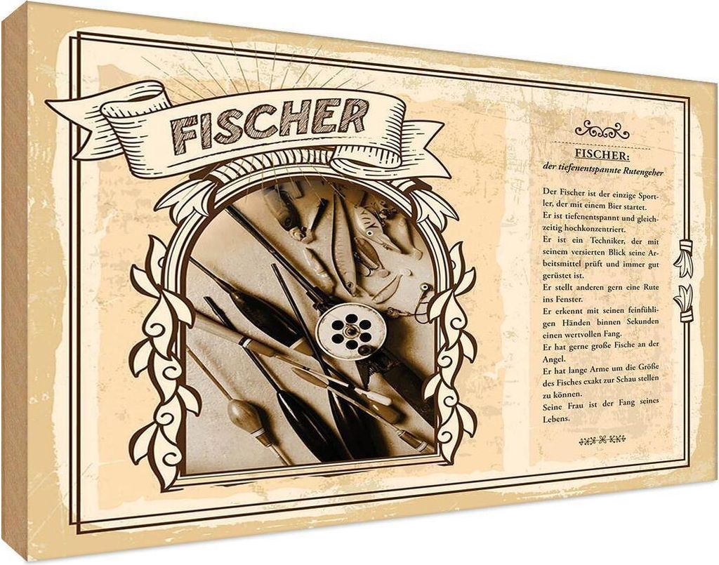 vianmo Holzschild 12x18 cm Fischer Rutengeber Beruf Arbeit Produktbild 