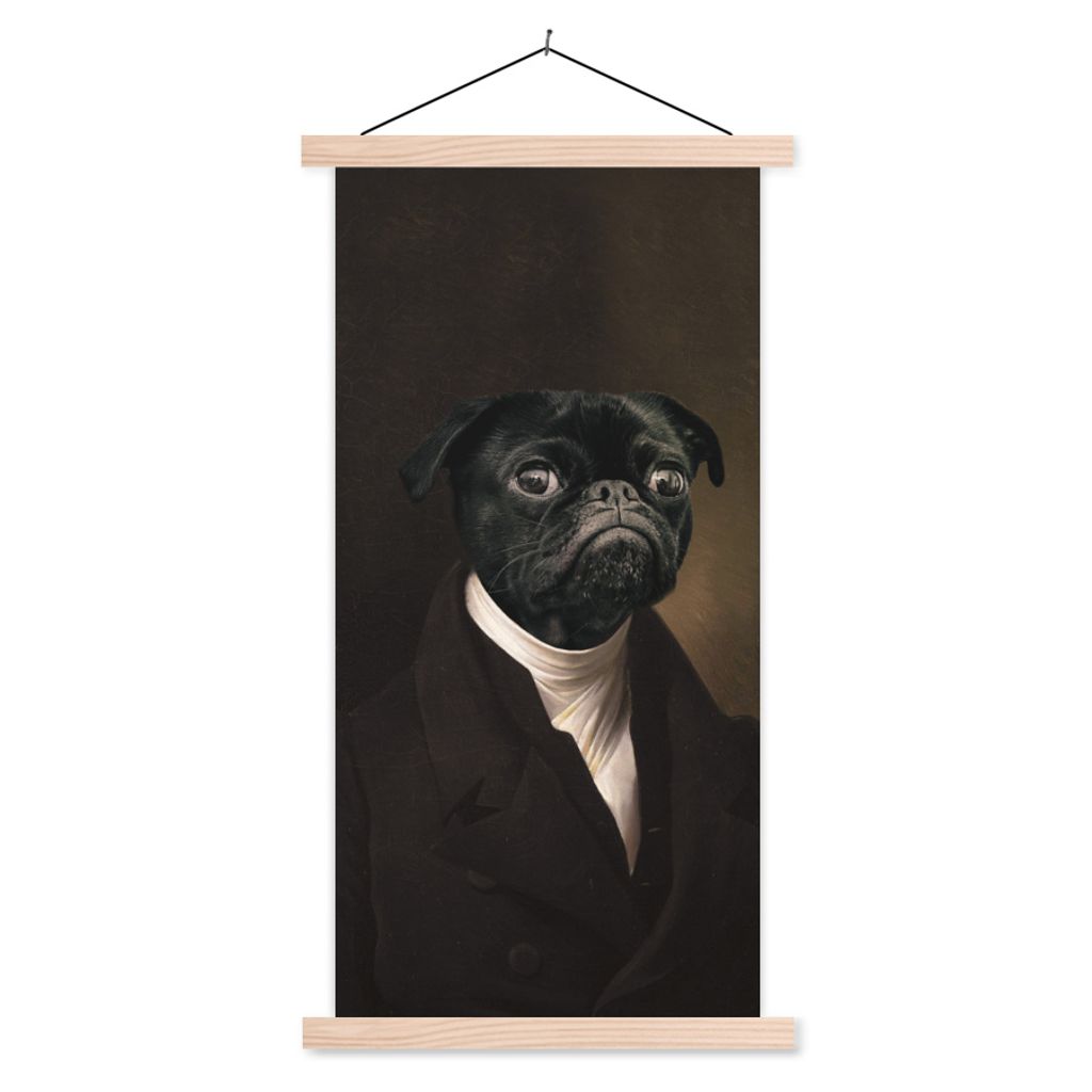 MuchoWow Textilposter Hund - Kunst - Tiere 40x80 cm mit holzfarbenen Rahmen - Wohnzimmer