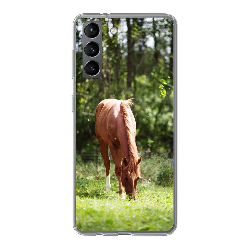 MuchoWow Handyhülle Schutzhülle Hülle für Samsung Galaxy S21 Pferd - Blumen - Licht Silikon Softcase Handy Hülle - Softcase