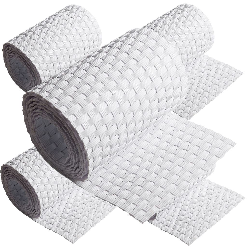 ECI Poly-Rattan Sichtschutzstreifen für Doppelstabzaun 19 | 255cm Weiß RD07 5 Rollen
