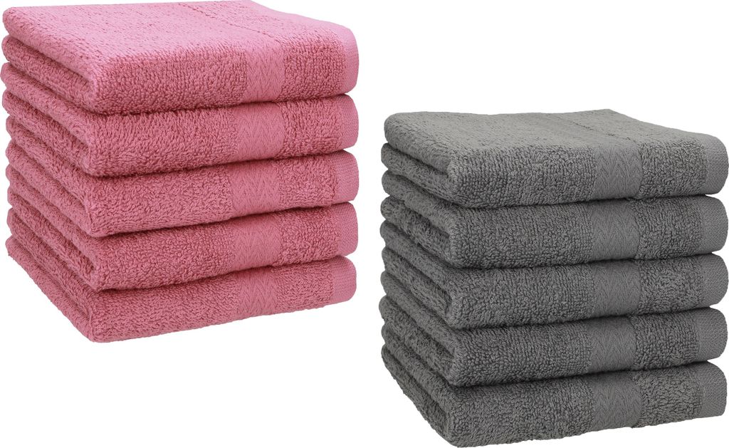 Betz 10 Stück Seiftücher 30x30 cm PREMIUM 100% Baumwolle Farbe: altrosa und anthrazit