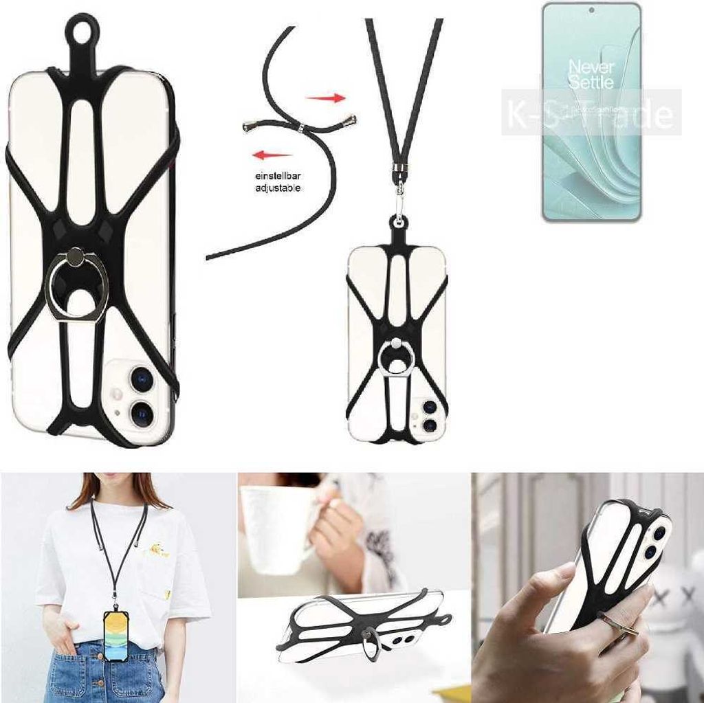 K-S-Trade 3in1 Handykette Handyband Handykordel Halsband Smartphone-Ring Handy-Ring kompatibel mit OnePlus Ace 2V Fingerhalterung Handyring