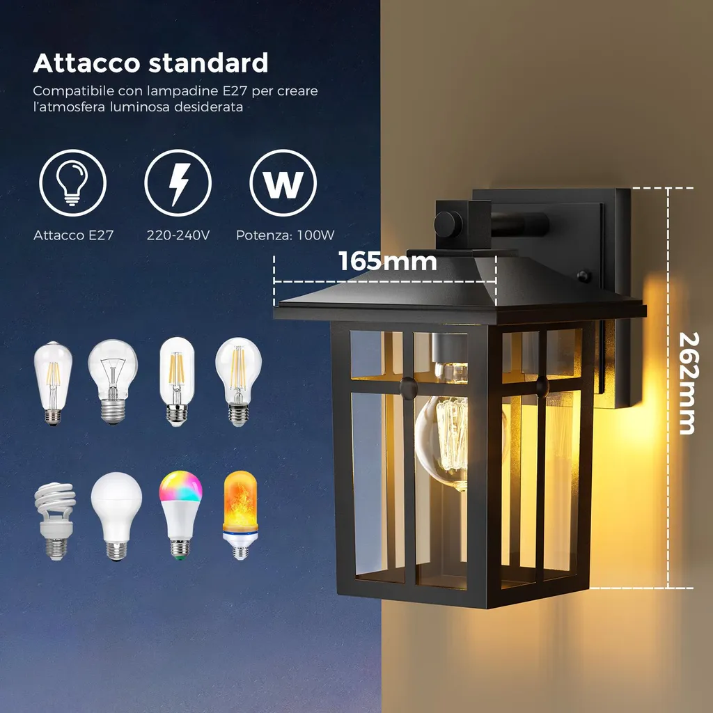 S'AFIELINA Lampada da Parete Esterno E27 Nera 2 Pezzi IP44 Design Moderno - 6