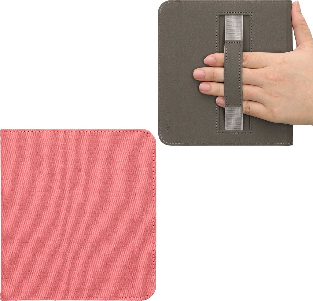 kwmobile Klapphülle kompatibel mit Kobo Kobo Libra Colour / Tolino Vision Color Hülle - Canvas Case - eReader Schutzhülle mit Schlaufe in Rosa