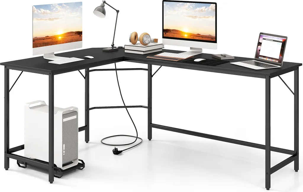 Scrivania Gaming L 168x125 Costway: Postazione PC con Power Strip e CPU