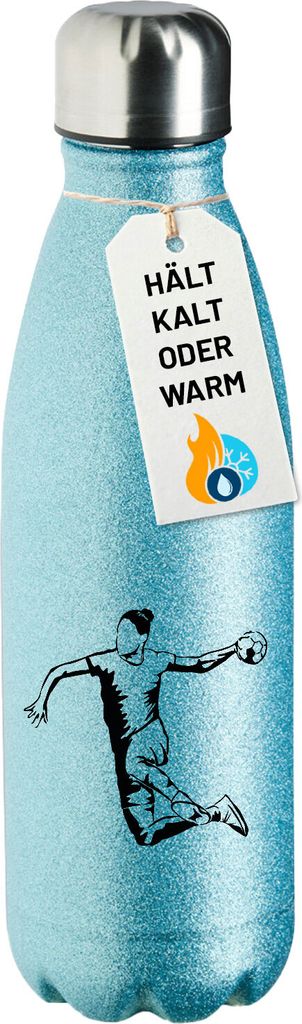 Huuraa Trinkflasche Handball Silhouette 500ml Blue Edelstahl Wasserflasche Trinkflasche Geschenkidee