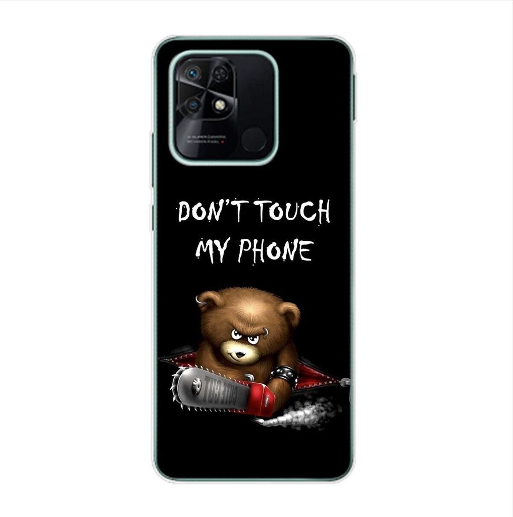 König Design Hülle kompatibel mit Xiaomi Redmi 10C Kunststoff Soft Handyhülle - Handy Case Dont Touch My Phone Bär Schwarz