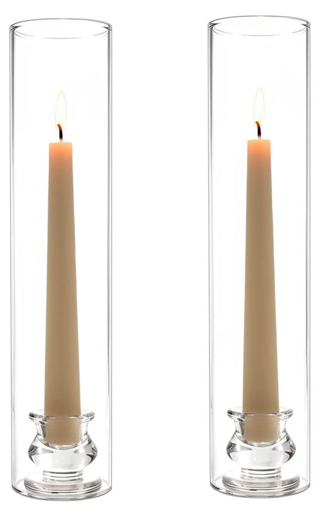 2 Stück Glaszylinder für Kerzenständer, Kerzenhalter für Stabkerzen mit winddichter Glas-Hülse für Außenanlässe