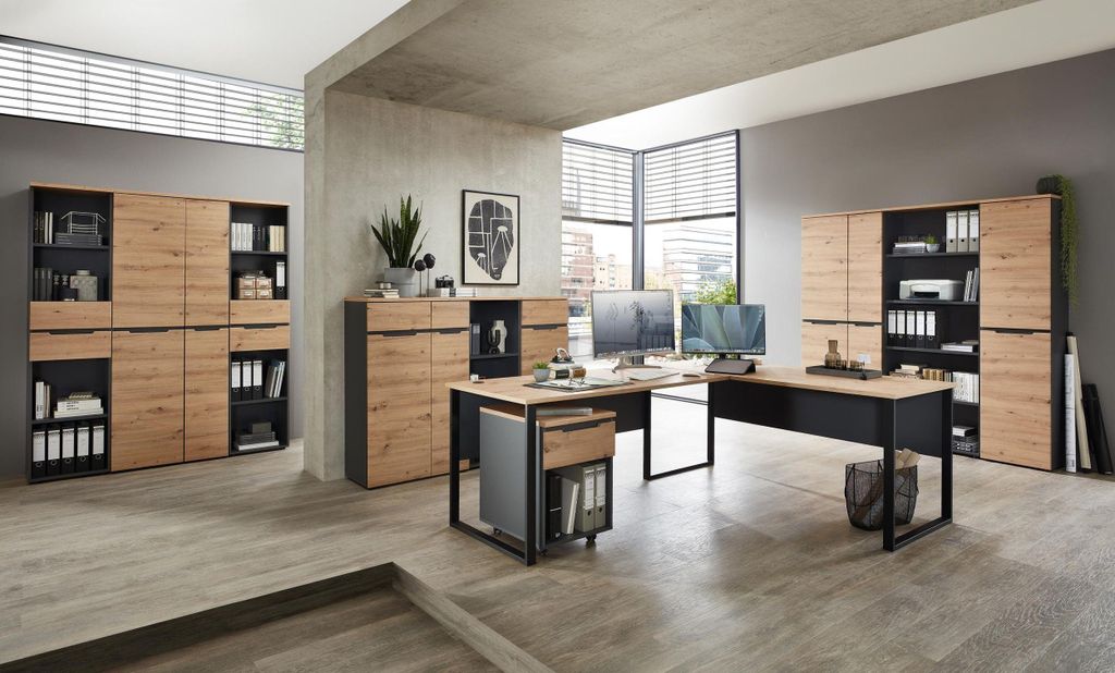 Komplettbüro MEMPHIS III 11-teilig Front Artisan Eiche Korpus Graphit