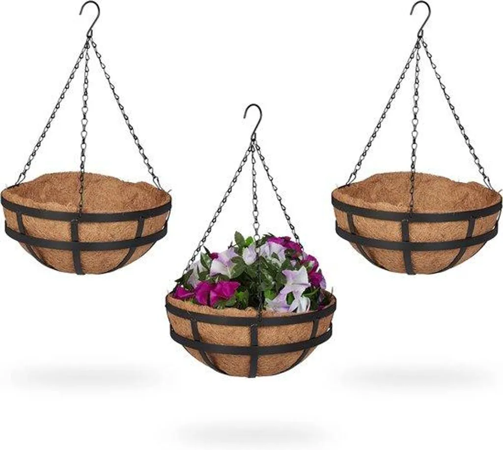 Suspensions de jardin en coco 31cm - Jardinières suspendues en métal