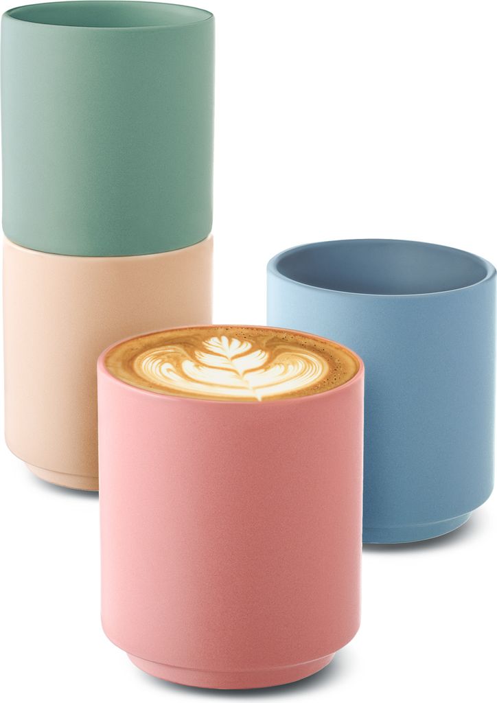 Cappuccino Tassen Groß 4er Set - Pastellfarben aus Keramik - Minimalistisch & Stapelbares Design - Hitzebeständig - Langlebige Keramik - Spülmas...