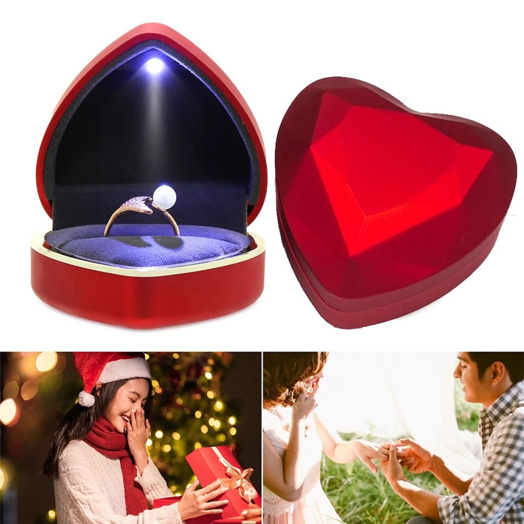 LED Ringbox Herzform Schmuckschachtel Geschenkbox Schmucketui Schmuckkästchen DE 