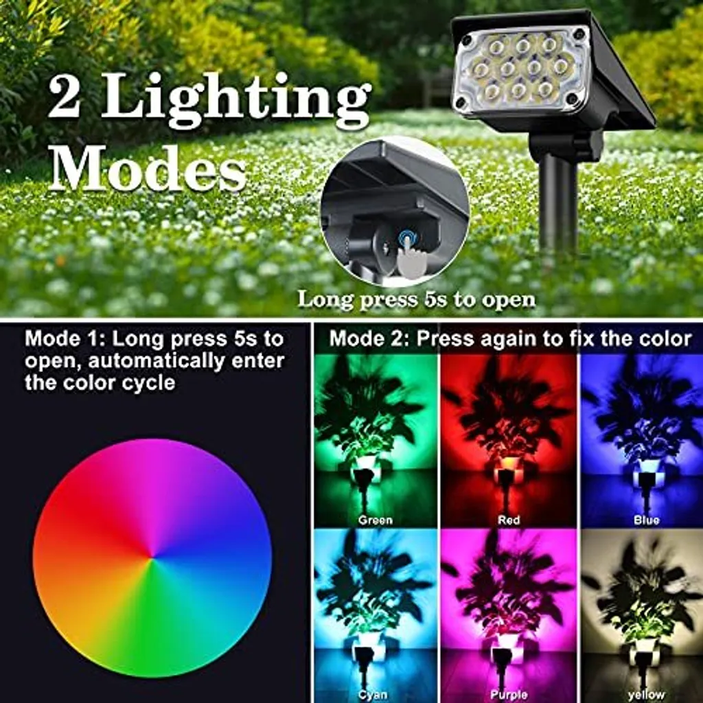 Natpow Solar Garden Spotlight, 20 LED RGB Light Lamp Spotlight Outdoor, IP65 impermeabile, luce da parete esterna che cambia colore, luce da patio, - 4