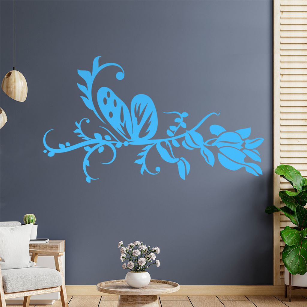 Schmetterling Blüten Ranke Wandtattoo in 6 Größen - Wandaufkleber Wall Sticker - Dekoration, Küche, Wohnzimmer, Schlafzimmer, Badezimmer