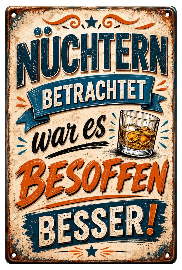 Blechschild 20x30cm Nüchtern betrachtet war es besoffen Produktbild 